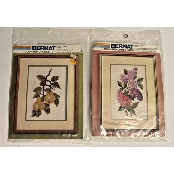 Other - Bernat Counted Crosstitch Kit LILACS & PEARS 14 Mesh Helen Burgess Lot 2